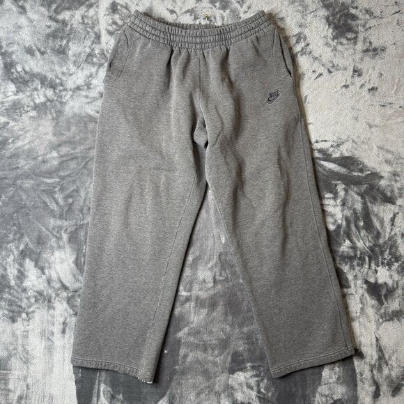VINTAGE Nike Pants Mens Large Gray Baggy Sweat Lounge Straight Leg Fleece Y2K - Picture 1 of 8